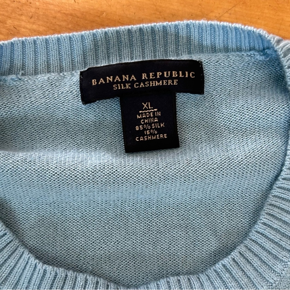 Banana Republic Sweater Blue Men’s TSITP silk cashmere blend crew neck XL - Picture 5 of 9